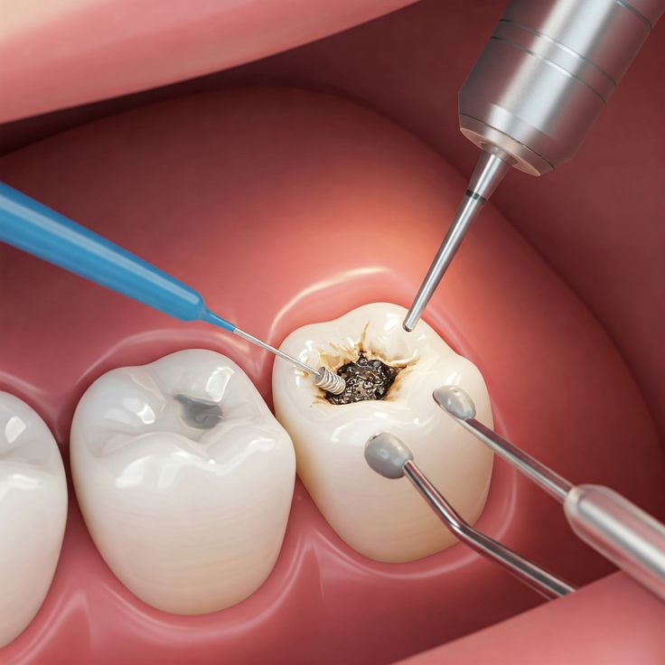 Treatment of a decayed tooth before filling
