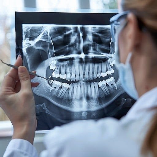 Dentist examining a dental X-ray